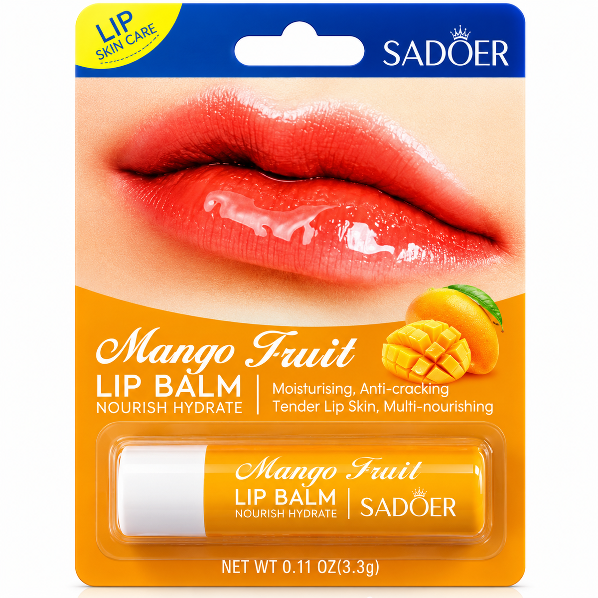 SADOER Mango Fruit Lip Balm 3,3g – Balsam de Buze Hidratant cu Mango
