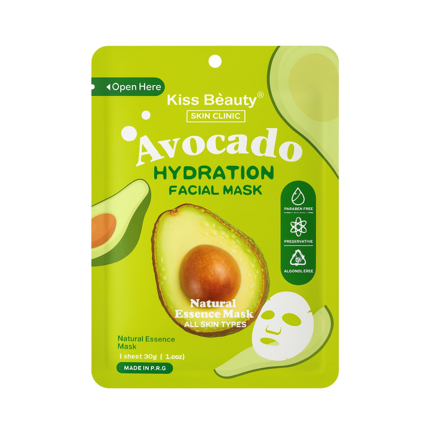 Masca facială Kiss Beauty hidratantă cu avocado 1380-07E