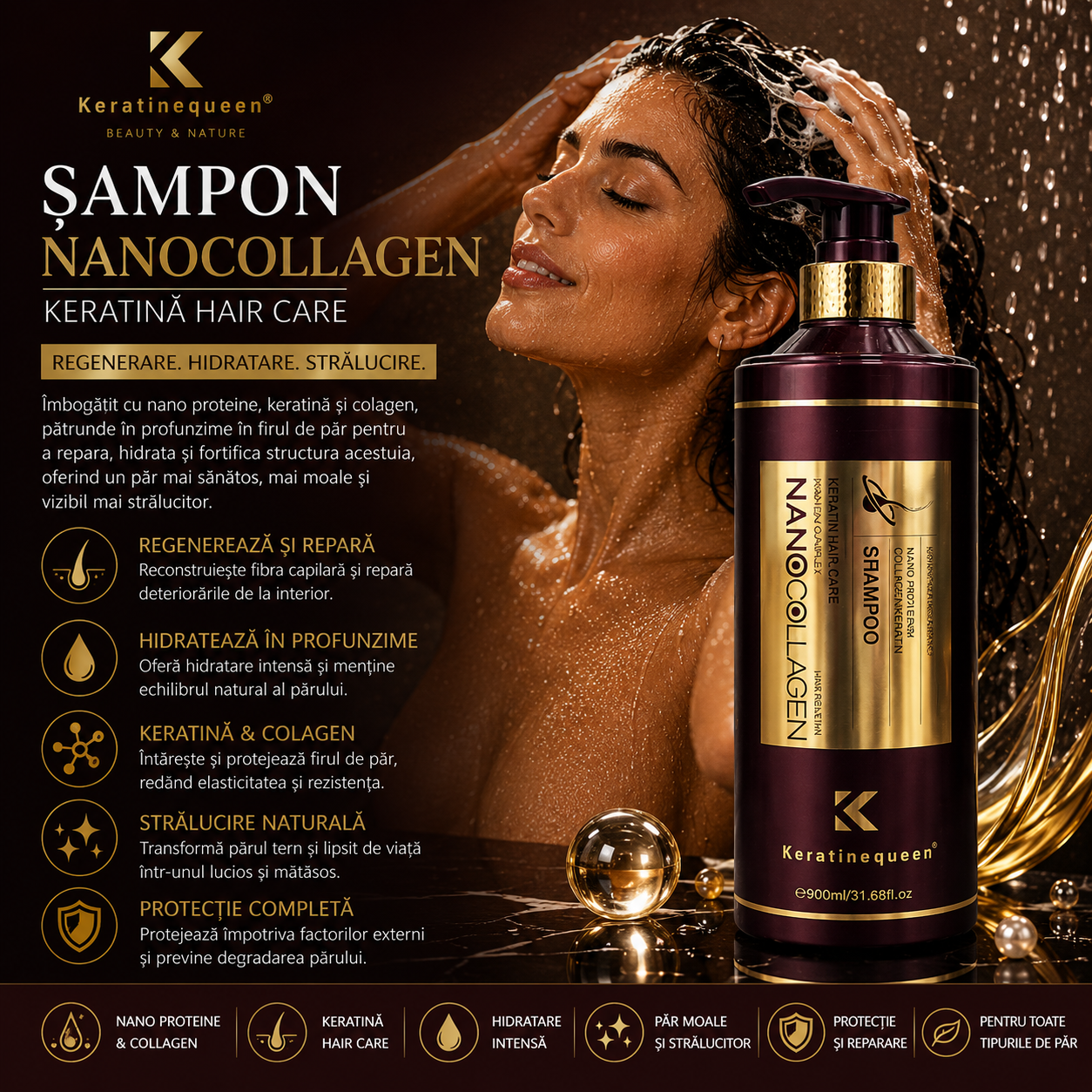 Шампоан Keratin Queen Nano Collagen 900 мл