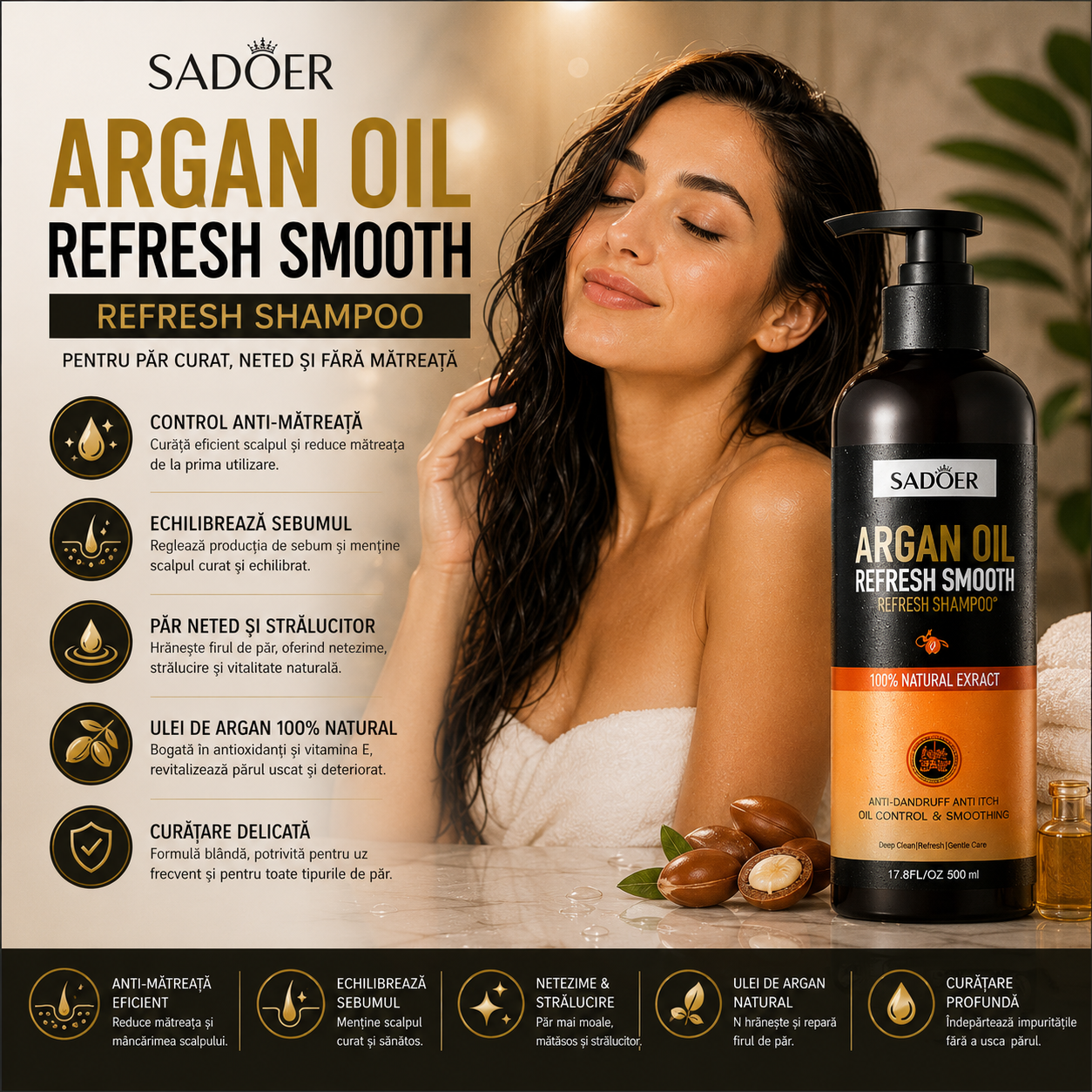 Șampon cu ulei de Argan Sadoer 500 g. SD88706