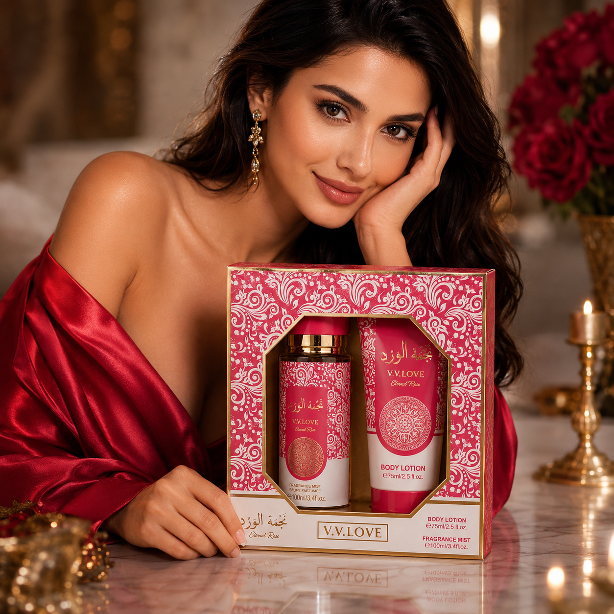 V.V.LOVE ETERNAL ROSE ПОДАРЪЧЕН КОМПЛЕКТ Ароматен спрей за тяло 100МЛ + Лосион за тяло 75МЛ.