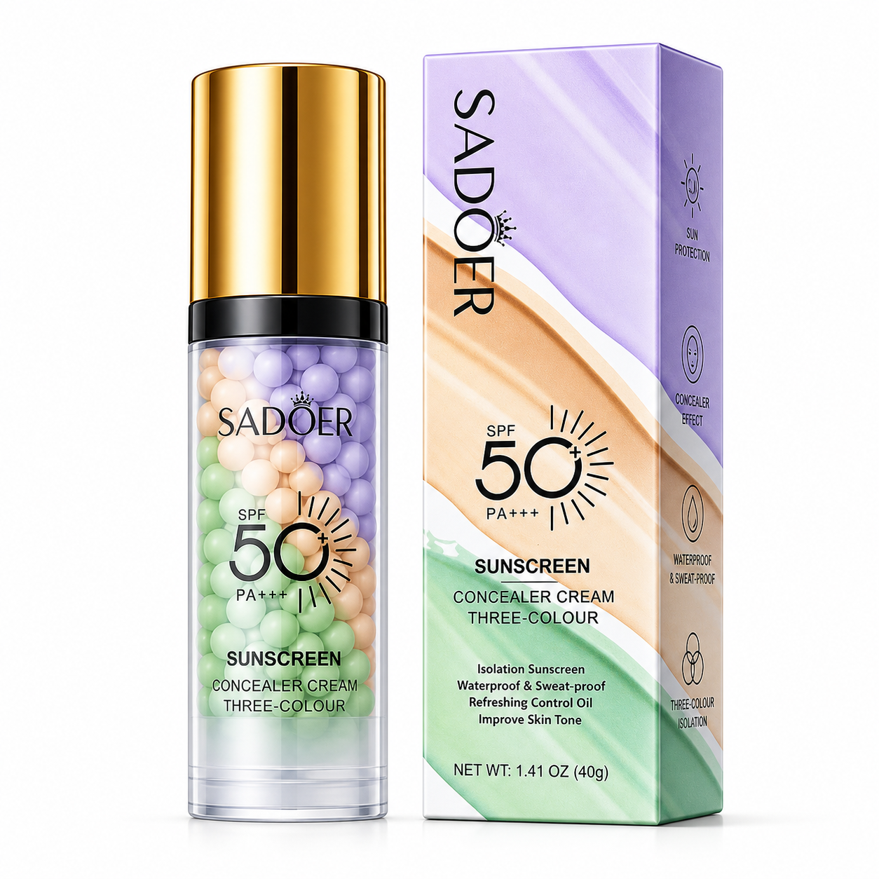 SADOER Sunscreen Concealer Cream Three-Colour SPF 50+ PA+++ 40g