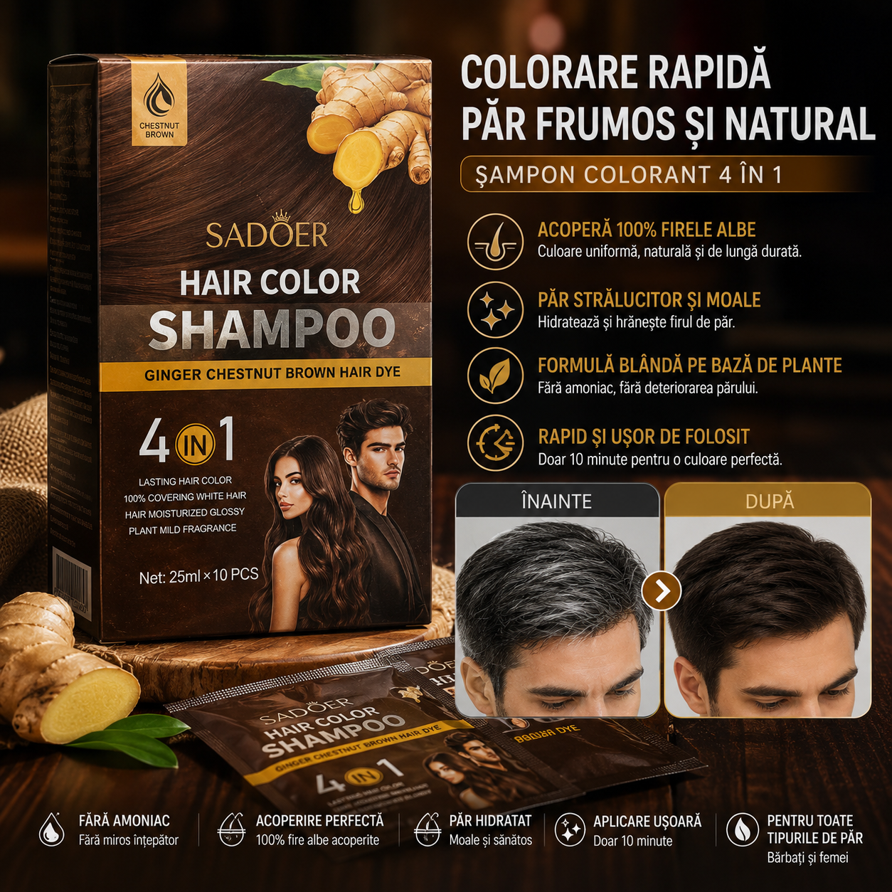 Оцветяващ шампоан кестеняв SADOER Hair Color Shampoo Ginger Chestnut Brown SD12488