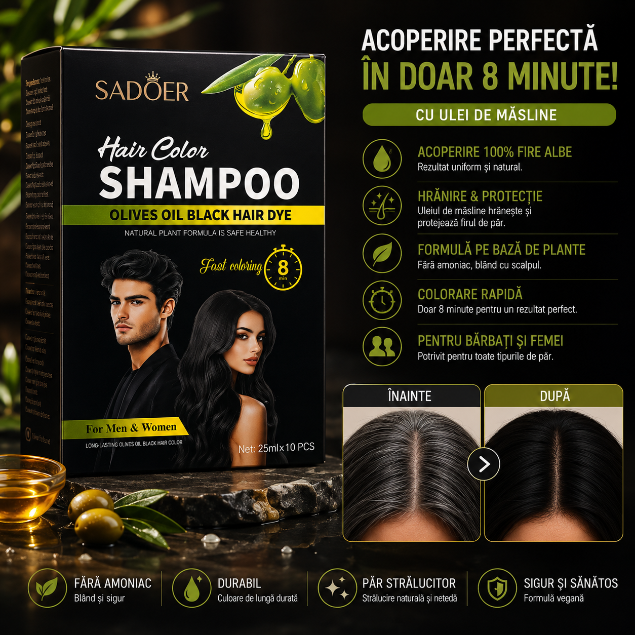 Оцветяващ шампоан SADOER Hair Color Shampoo с маслиново масло SD12402