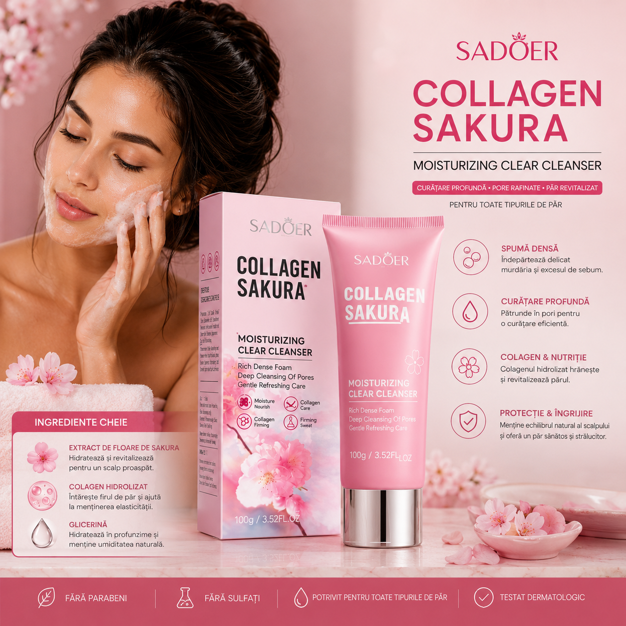 ИЗМИВАЩ ГЕЛ ЗА ЛИЦЕ С КОЛАГЕН И ЯПОНСКА ЧЕРЕША SADOER SD02976 100g