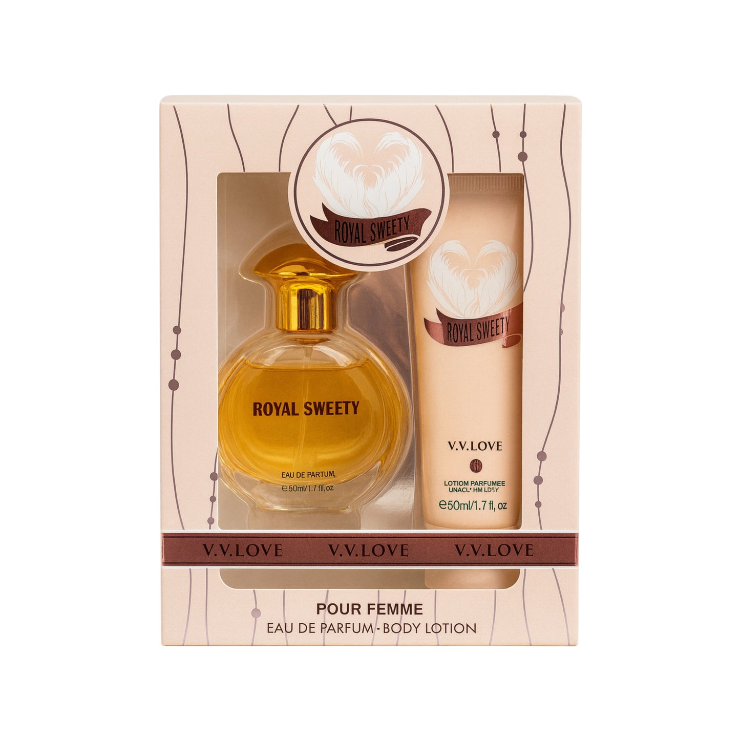 V.V. LOVE Royal Sweety Pour Femme Eau de Parfum și o loțiune de corp