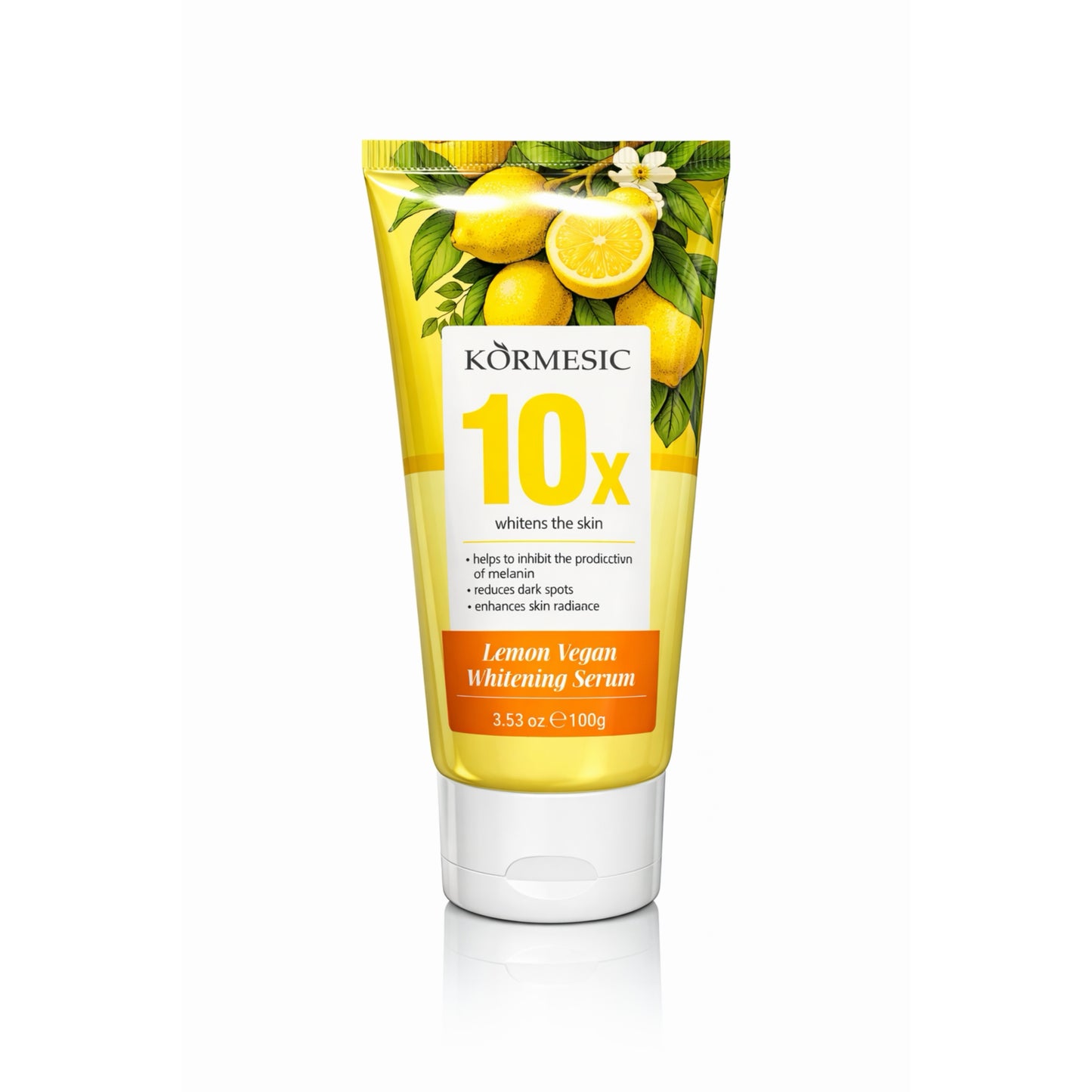 Kormesic Lemon Vegan Whitening Serum tube with lemon graphics, import cosmetice skincare product