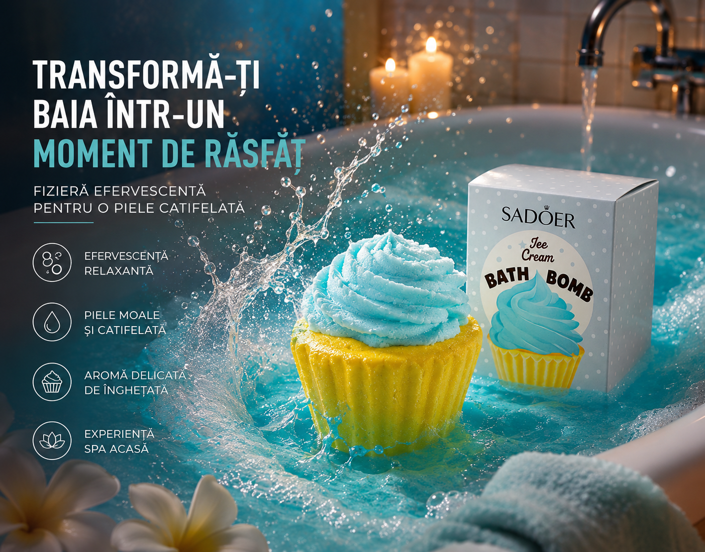 Бомбичка за вана SADOER Bath Bomb под формата на КЕКСЧЕ – синя 🧁
