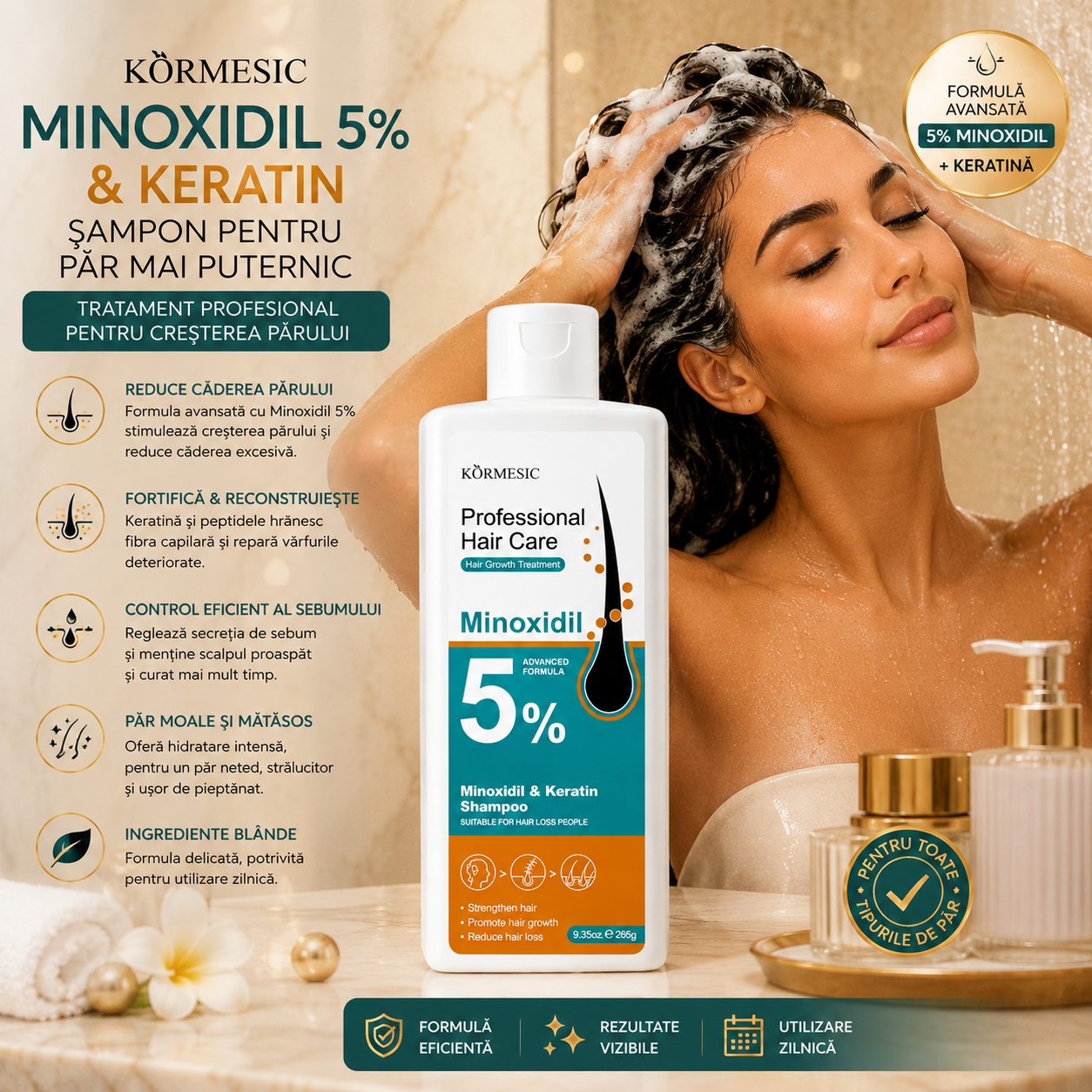 Șampon cu minoxidil 5% și keratină 265g KMC798429