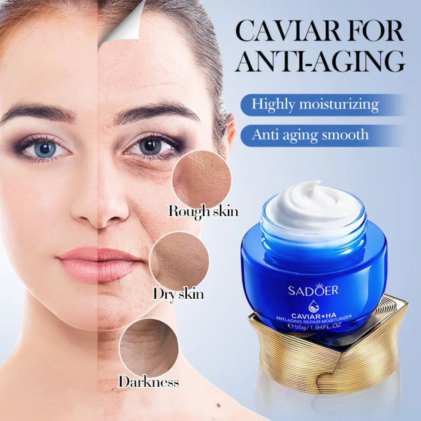 CREMĂ HIDRATANTĂ ANTIRID SADOER CAVIAR + ACID HIALURONIC 55G