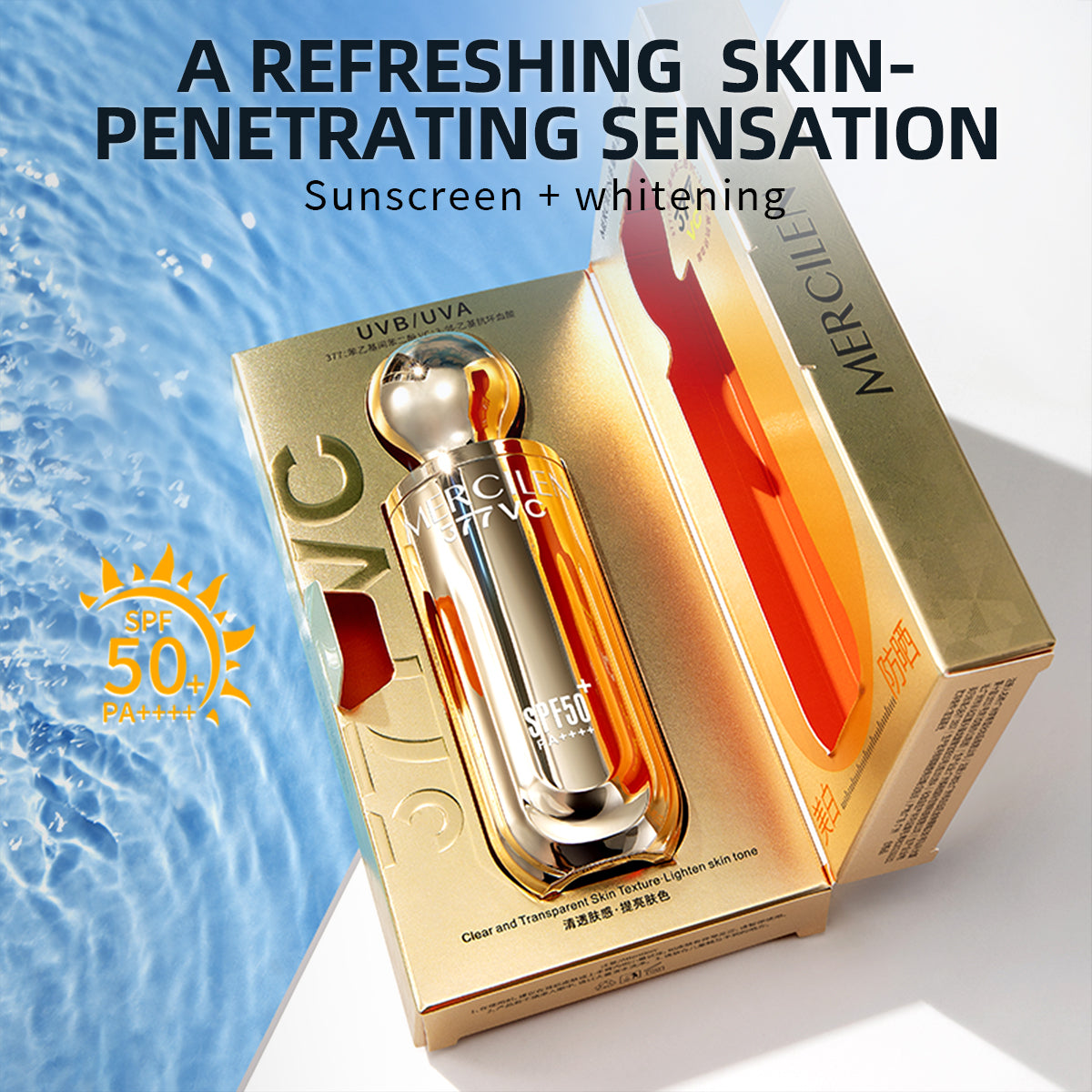 MERCILEN Cremă de Protecție Solară 377 VC SPF50+ PA++++ – Vitamina C, Iluminare și Uniformizarea Tenului – MXL5818
