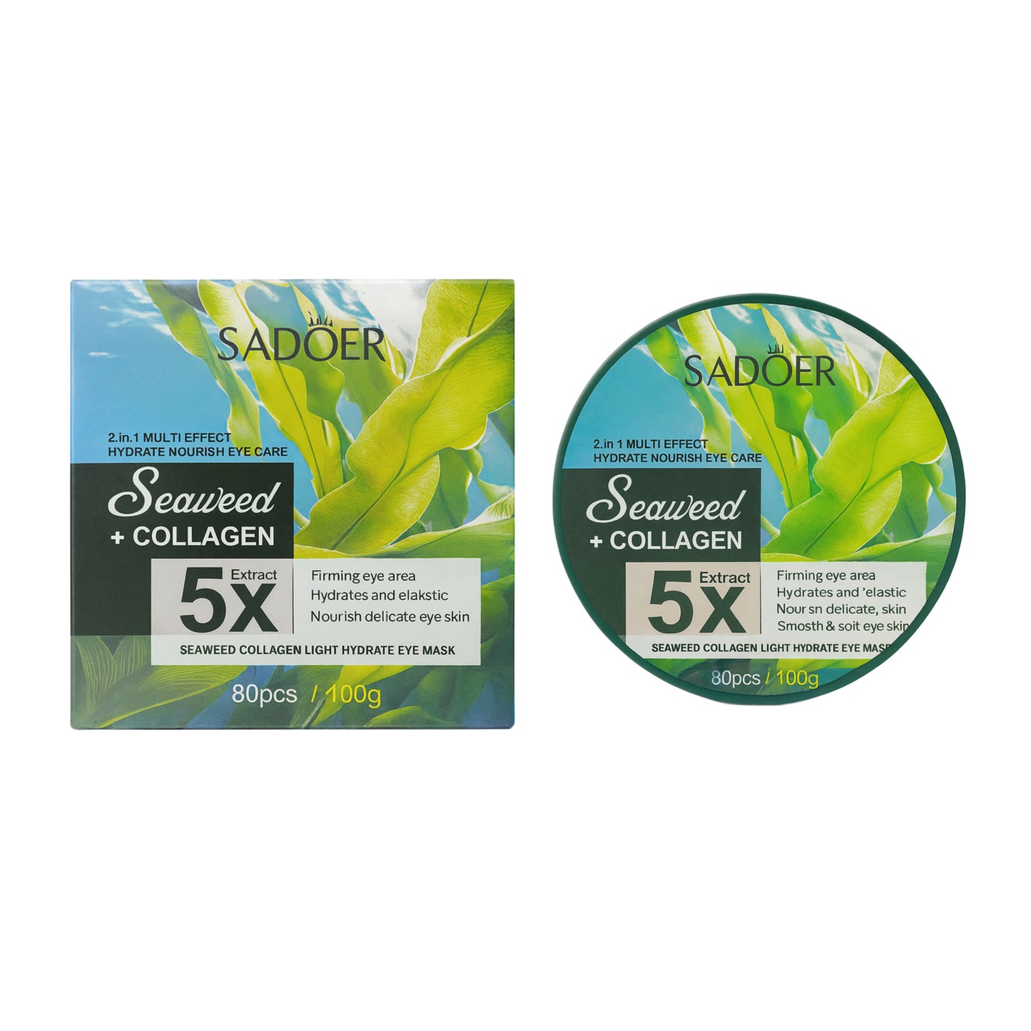 Mască pentru ochi cu alge marine și colagen – Sadoer Seaweed + Collagen Eye Mask 60 bucăți / 80 g SD98580