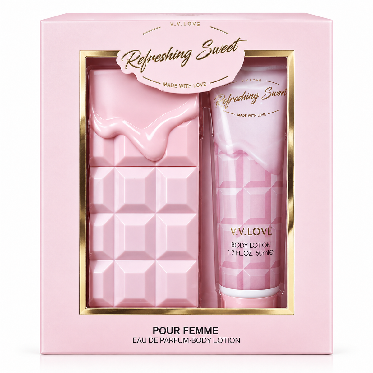 V.V.LOVE Refreshing Sweet Pour Femme – Set Cadou Femei Eau de Parfum + Loțiune de Corp 50ml