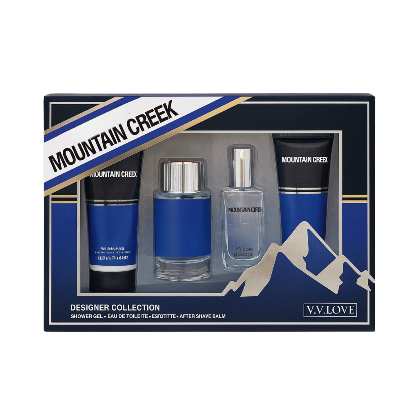 V.V. LOVE Mountain Creek – Designer Collection Shower Gel, Eau de Toilette, After Shave Balm și Eau de Toilette mini