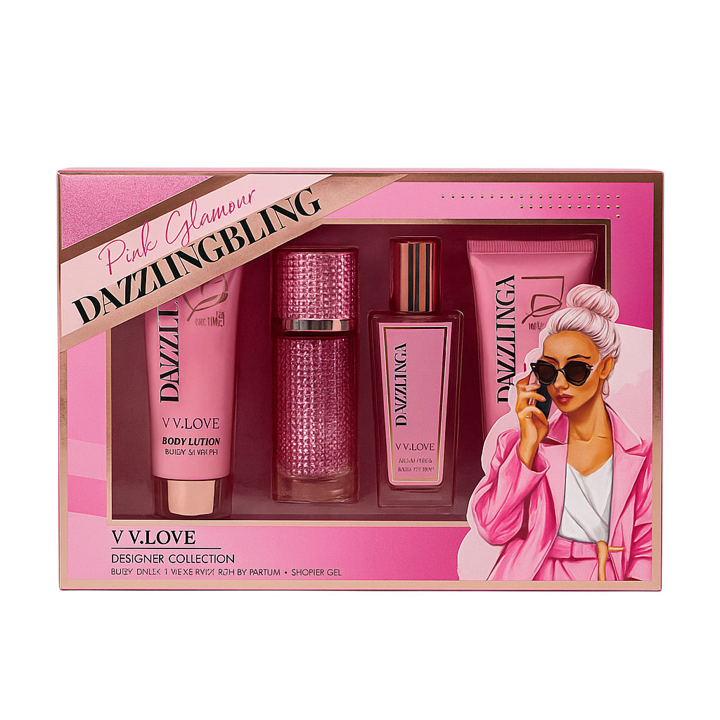 V.V. LOVE Pink Glamour Dazzling Body Lotion, Body Mist, Eau de Parfum și Shower Gel