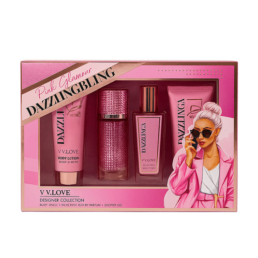 V.V. LOVE Pink Glamour Dazzling Body Lotion, Body Mist, Eau de Parfum și Shower Gel