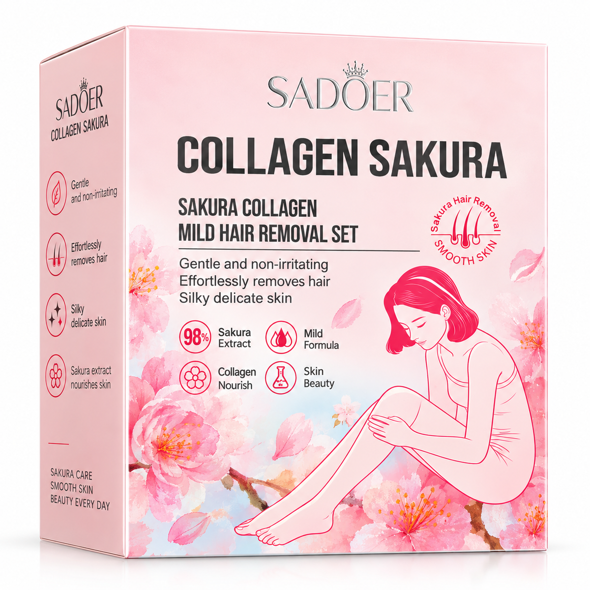 SADOER Collagen Sakura Set Depilator cu Colagen – Mild Hair Removal Set SD82985