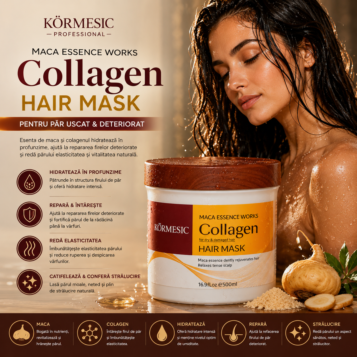 Hair mask with collagen and maca essence – Körmesic Collagen Hair Mask 500 ml KMC66442
