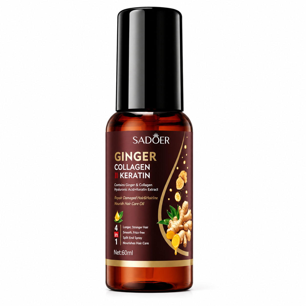 SADOER SER PENTRU PĂR CU GHIMBIR, COLAGEN ȘI KERATINĂ 60 ML SD89069