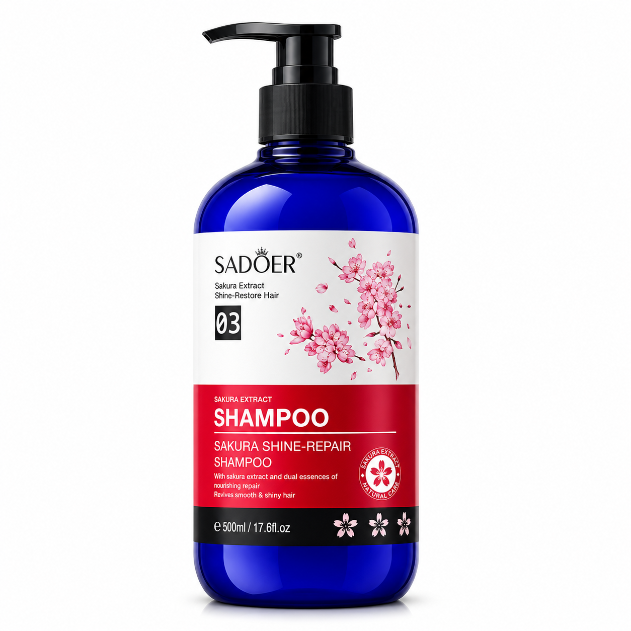 SADOER ȘAMPON CU EXTRACT DE FLORI DE CIREȘ PENTRU CURĂȚARE PROFUNDĂ ȘI REGENERARE 500 ML SD90027