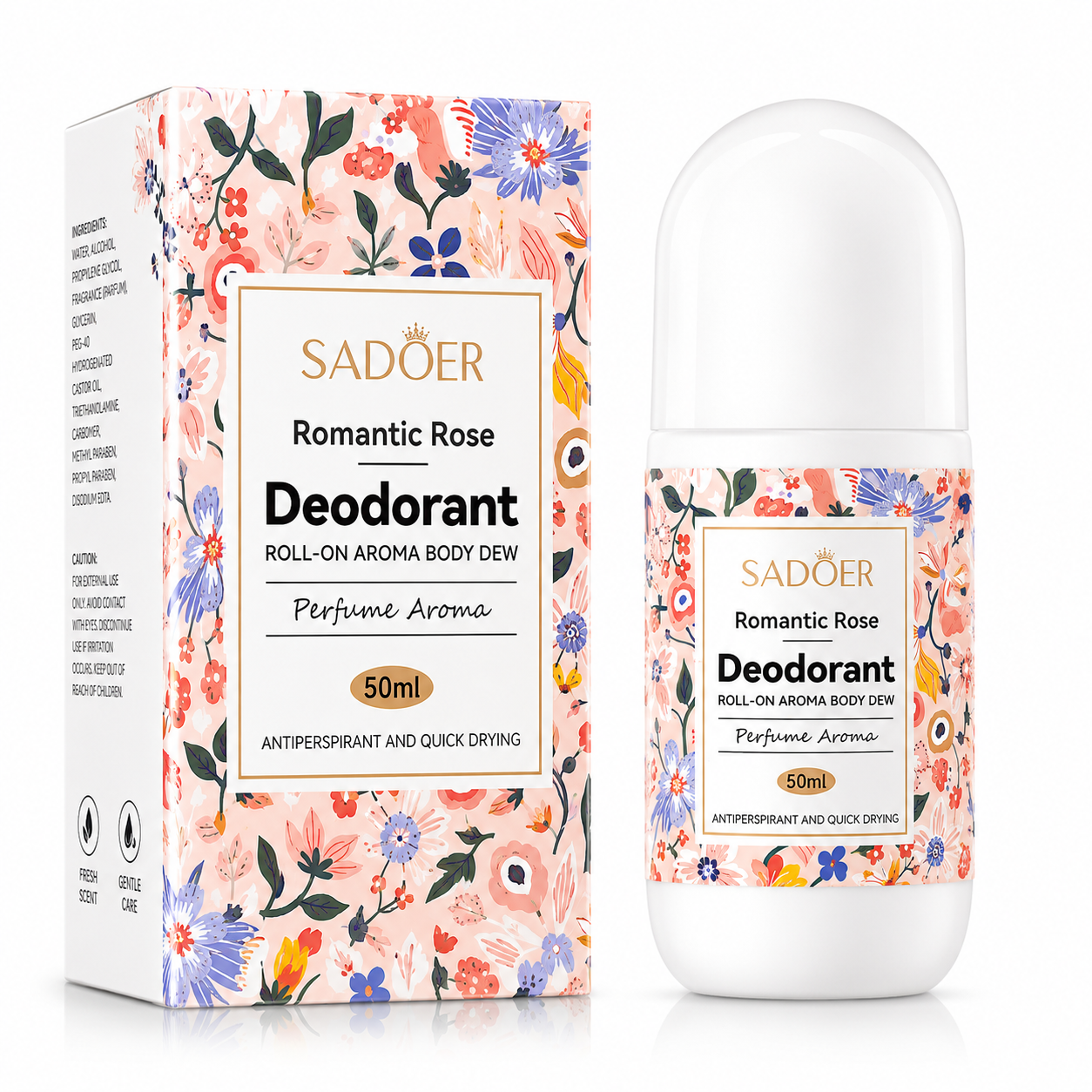 SADOER ROMANTIC ROSE DEODORANT ROLL-ON AROMA BODY DEW 50ML