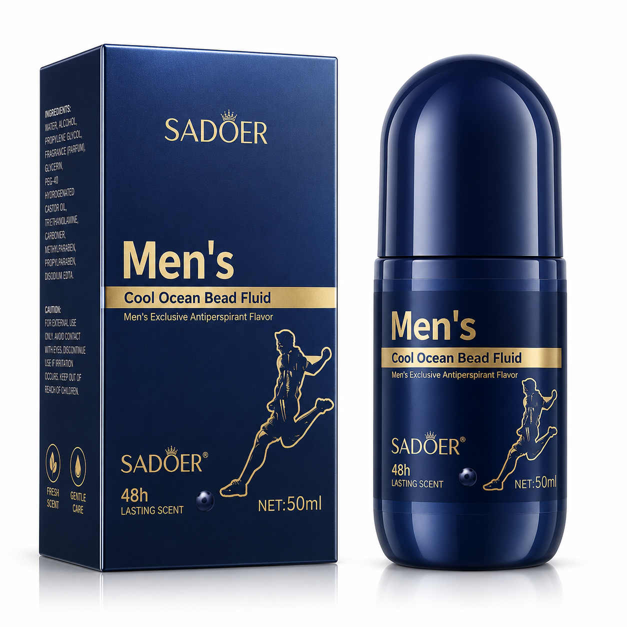 SADOER MEN’S COOL OCEAN BEAD FLUID DEODORANT ROLL-ON 50ML