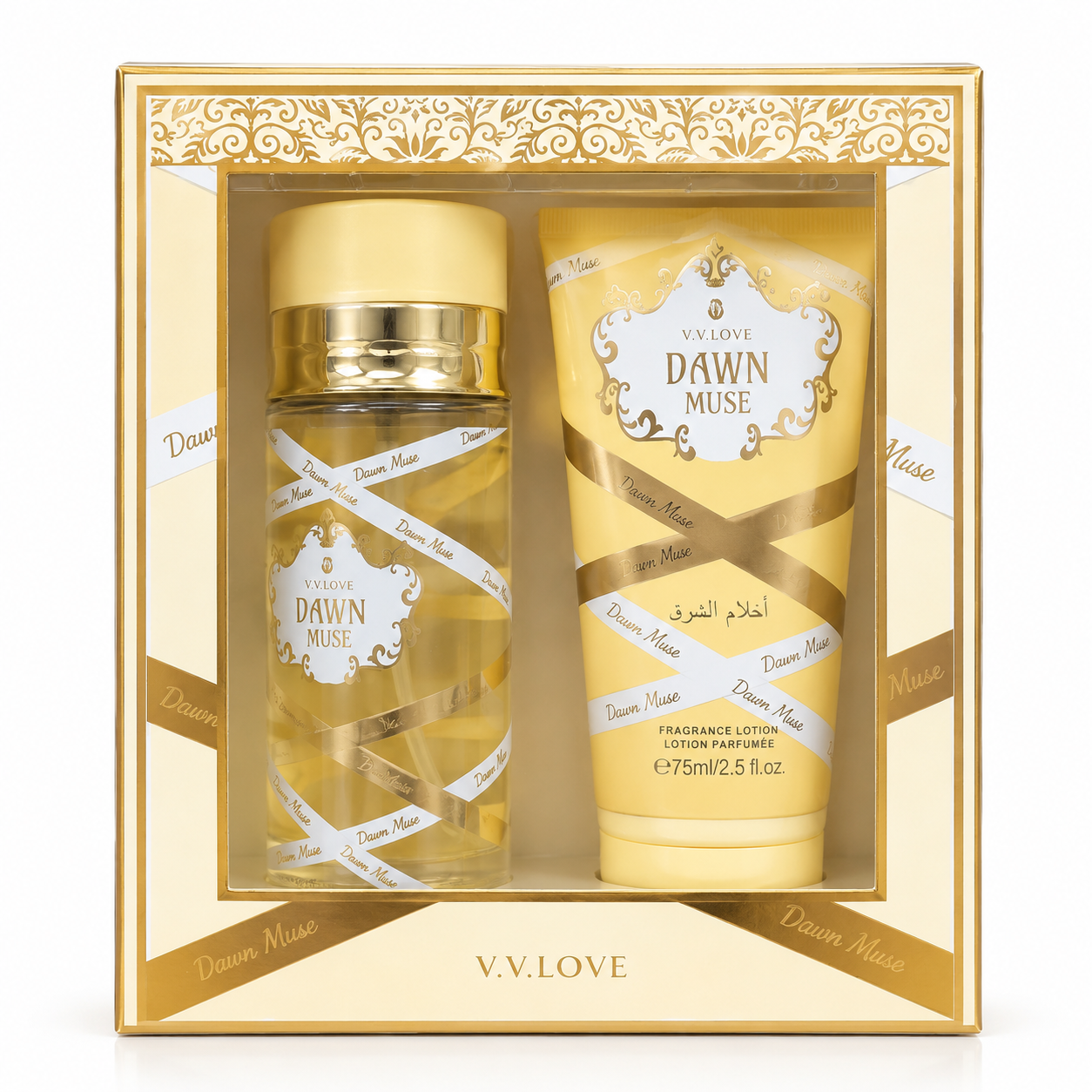 V.V.LOVE DAWN MUSE АРОМАТЕН ПОДАРЪЧЕН КОМПЛЕКТ Спрей парфюм 100МЛ + Ароматен лосион 75МЛ