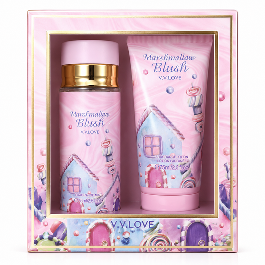 V.V.LOVE MARSHMALLOW BLUSH FRAGRANCE GIFT SET Fragrance Mist 75ML + Fragrance Lotion 75ML.
