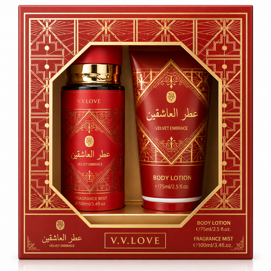 V.V.LOVE VELVET EMBRACE ПОДАРЪЧЕН КОМПЛЕКТ Ароматен спрей 100МЛ + Лосион за тяло 75МЛ.