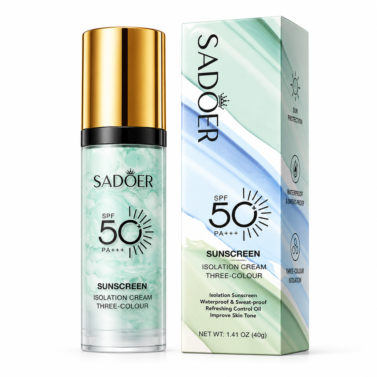 SADOER СЛЪНЦЕЗАЩИТЕН ИЗОЛИРАЩ КРЕМ В ТРИ ЦВЯТА SPF 50+ PA+++ 40 г SD50721