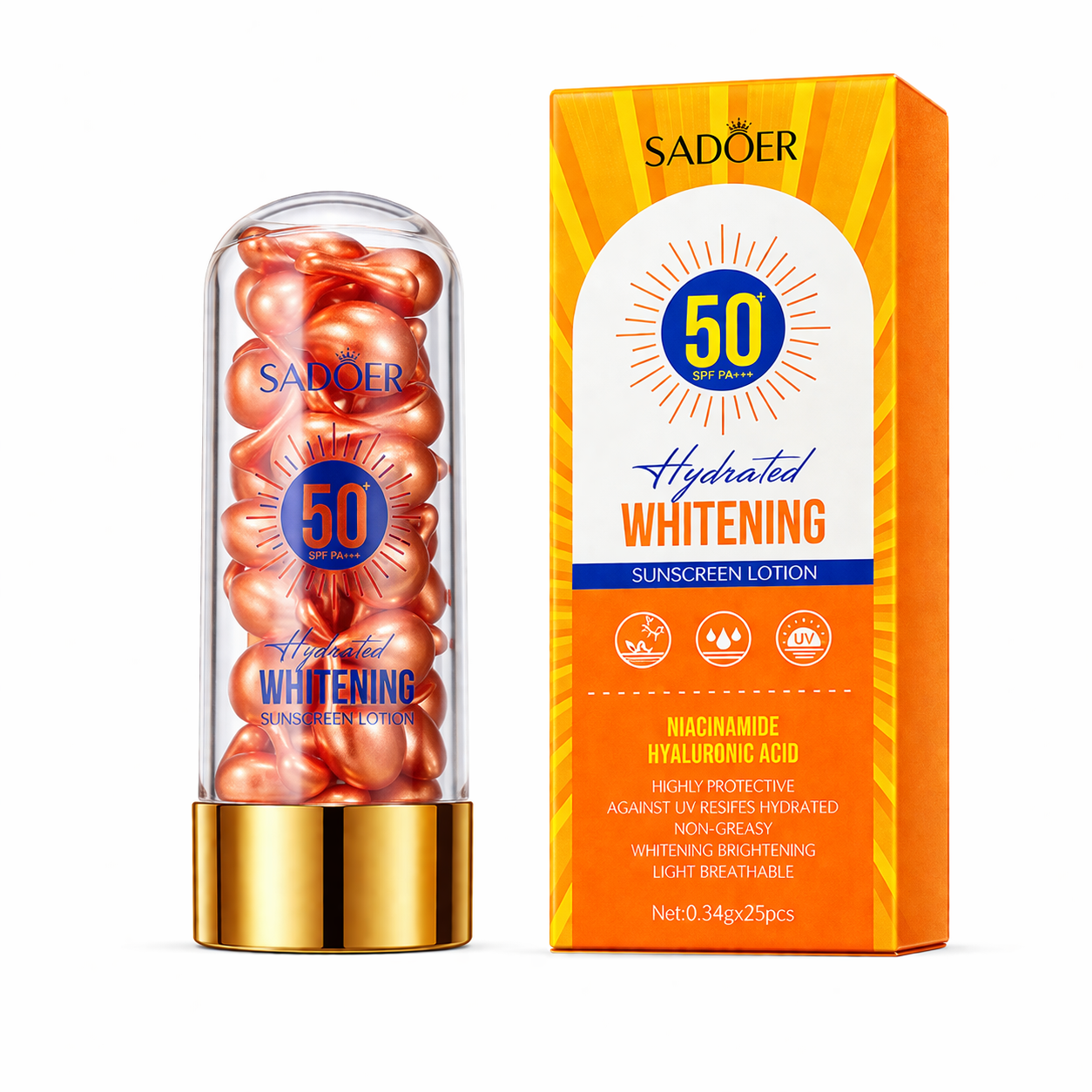SADOER Hydrated Whitening Слънцезащитен лосион Капсула SPF 50+ PA+++ SD01499