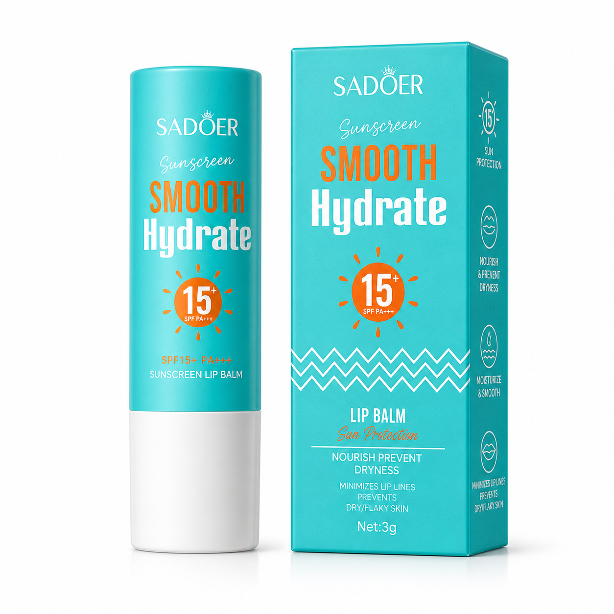 SADOER Изглаждащ и хидратиращ балсам за устни SPF 15 PA+++ 3g SD00874
