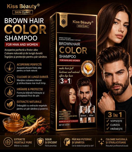 Kiss Beauty Brown Hair Color Shampoo – Оцветяващ шампоан за кафява коса (3 в 1)
