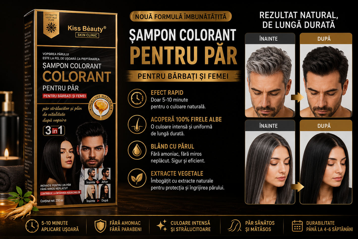 Оцветяващ шампоан Kiss Beauty Black за черна коса