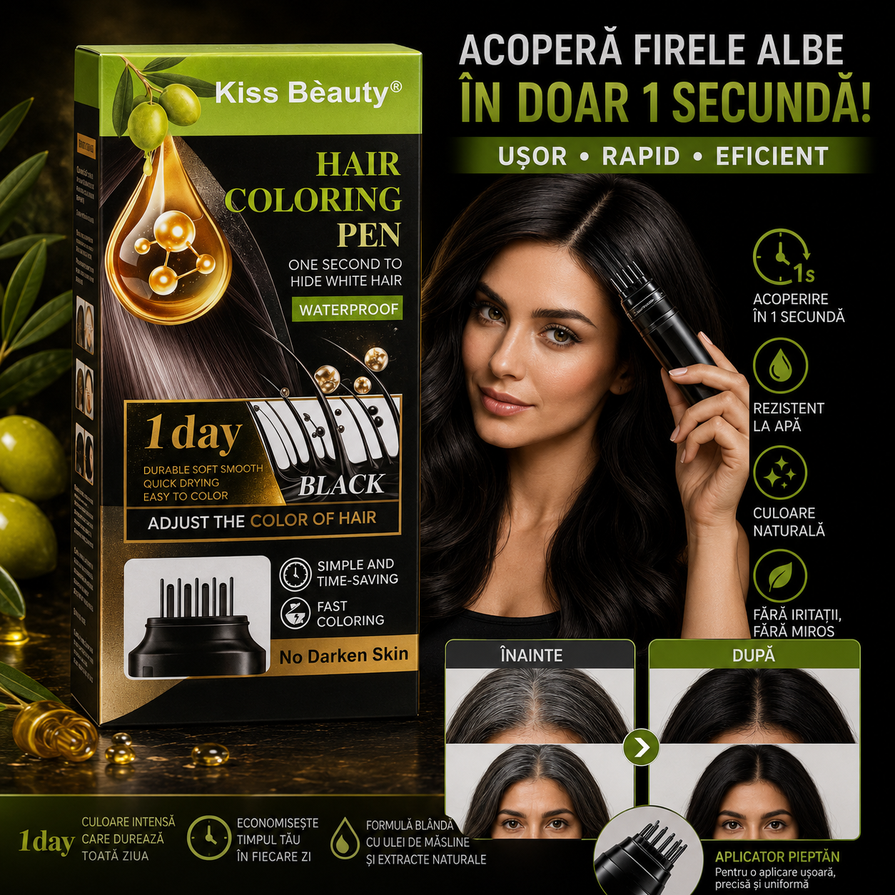 Молив за боядисване на коса Kiss Beauty черен