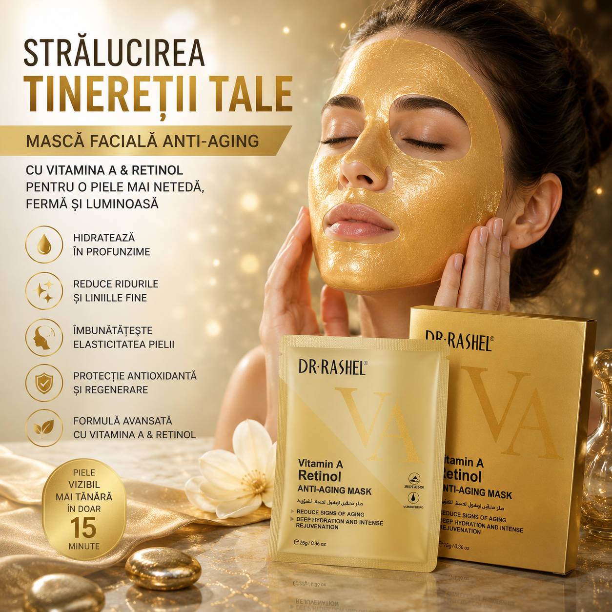 Anti - Aging Face Mask with Retinol 5 pcs x 25 g - Dr. Rashel Vitamin A Retinol Anti-Aging Mask. DRL1659