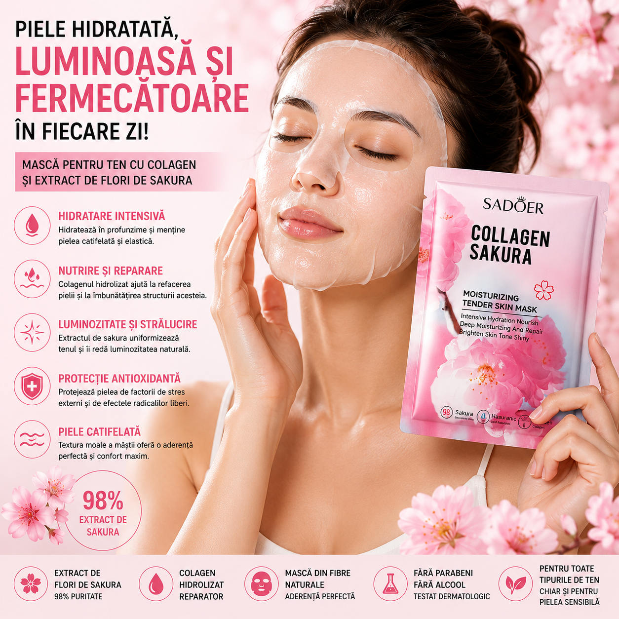 Masca facială SADOER Collagen Sakura SD03089