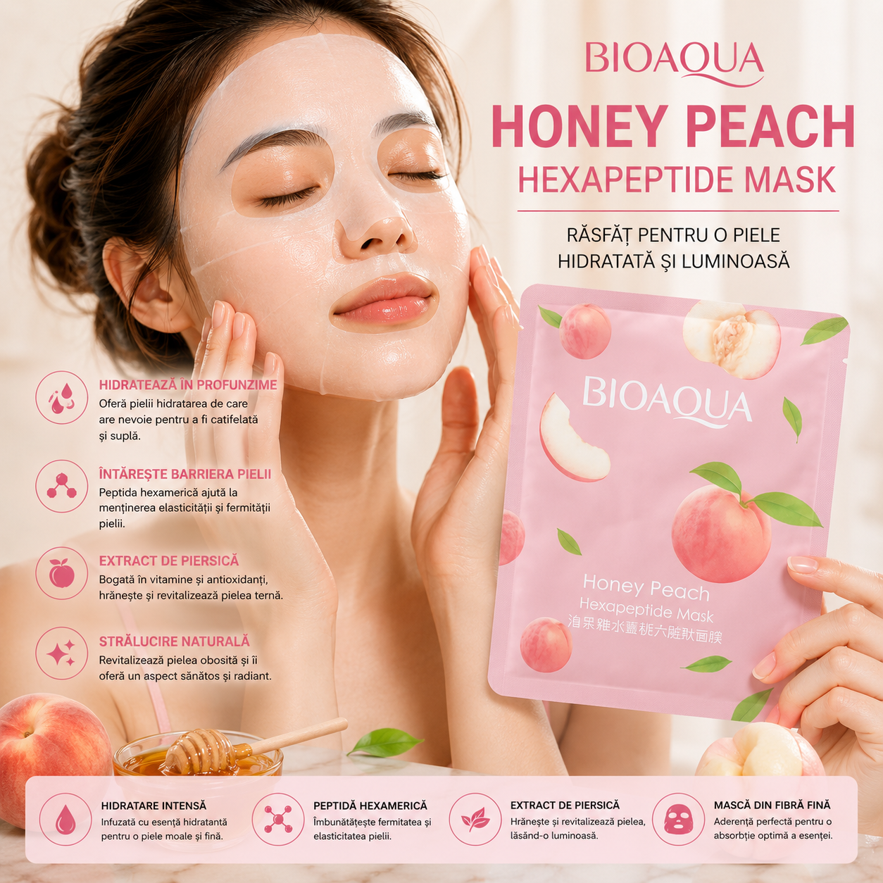 Bioaqua Moisturizing Facial Mask with Peach and Hexapeptides BQY87549