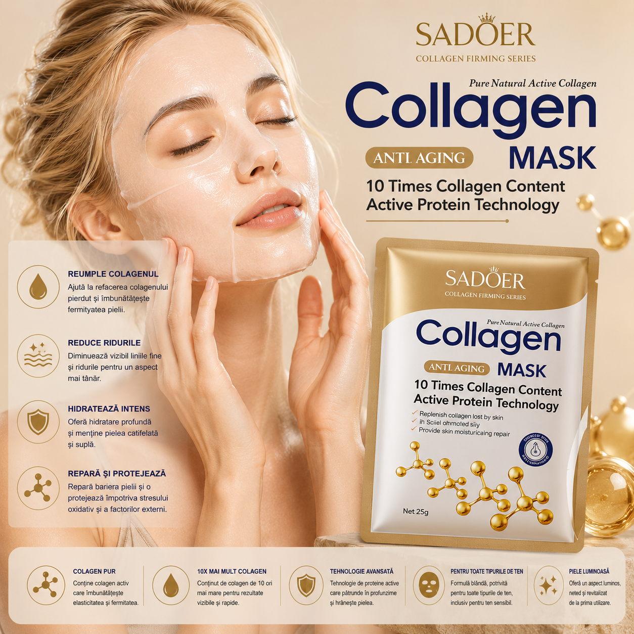 Mască SADOER anti-îmbătrânire cu colagen 25g. SD80885