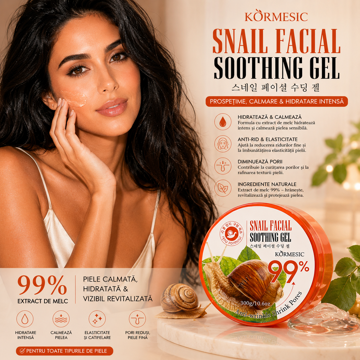 Soothing facial gel with snail extract – KÖRMESIC Snail Facial Soothing Gel 99% (300 g) KMC84227