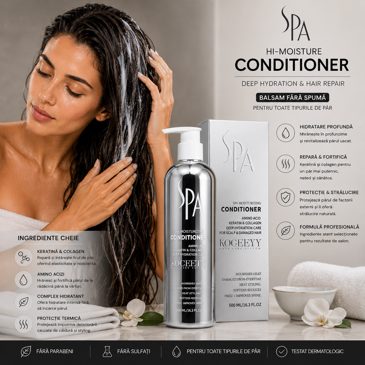 BALSAM HIDRATANT PENTRU PĂR KOGEEYY– CU AMINOACIZI, KERATINĂ ȘI COLAGEN