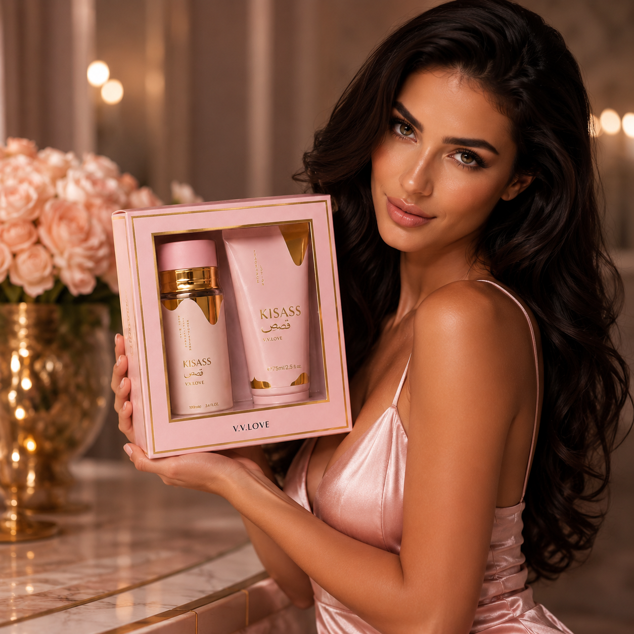 V.V.LOVE KISASS GIFT SET  Fragrance Mist 100ML + Fragrance Lotion 75ML.