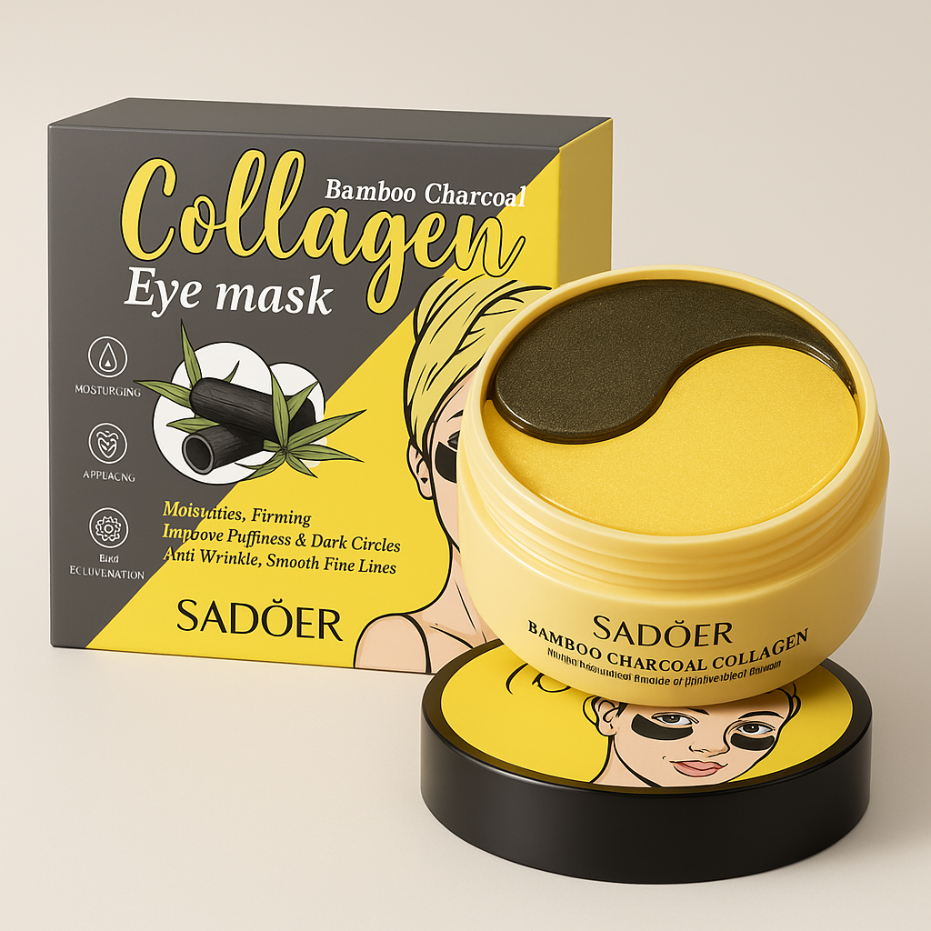 Set 60 Plasturi Hidrogel cu COLAGEN si Carbuni de Bambus SADOER Premium pentru Ochi Hidrateaza si ferma zona ochilor efect Anti-rid si inpotriva Cearcanele negre SD95282