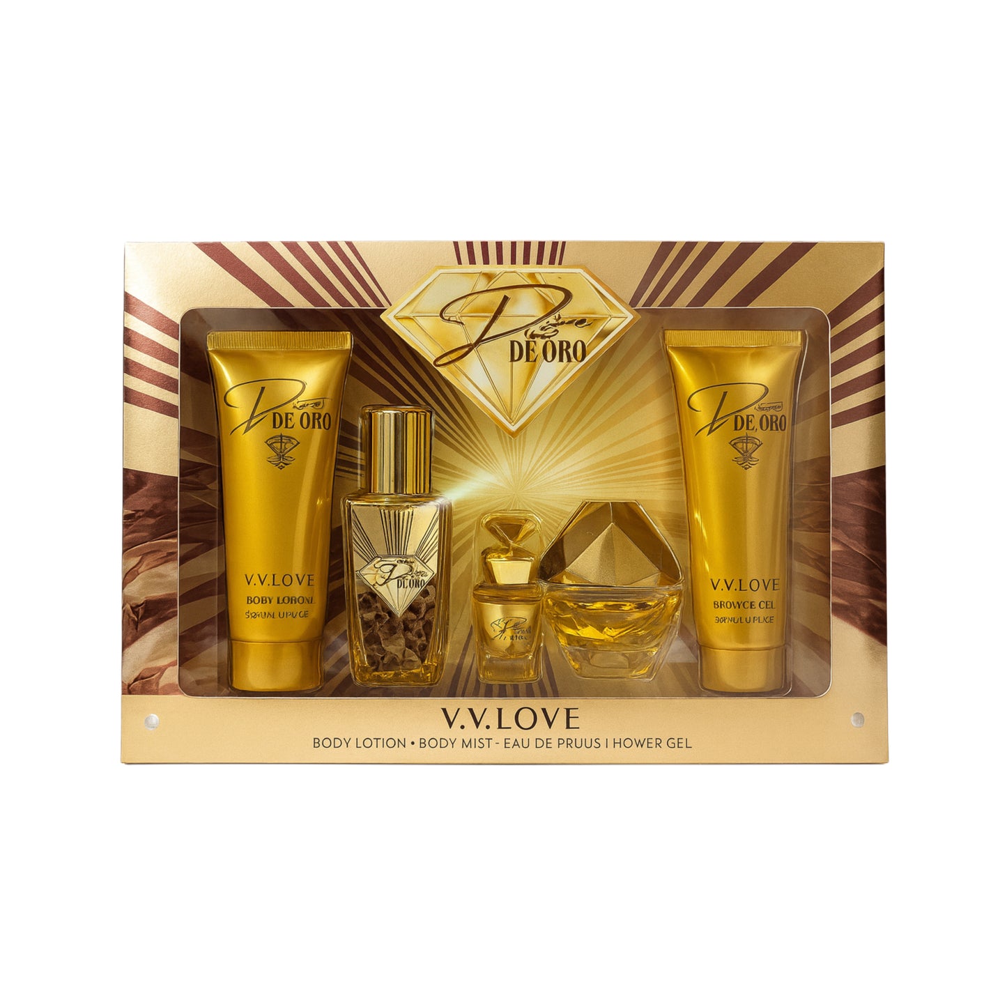 V.V. LOVE De Oro Eau de Parfum, Body Mist, Body Lotion și Shower Gel