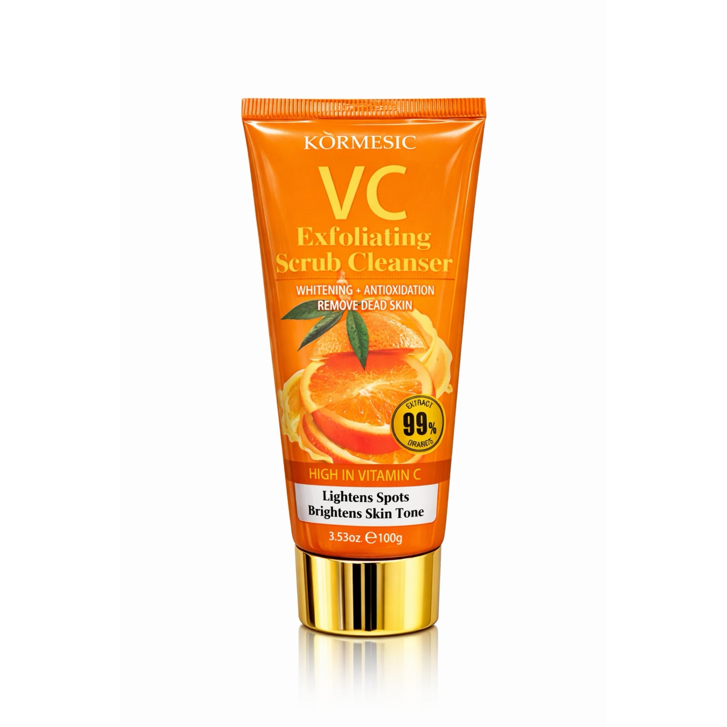 Kormesic VC Exfoliating Scrub Cleanser tube with orange and vitamin C imagery