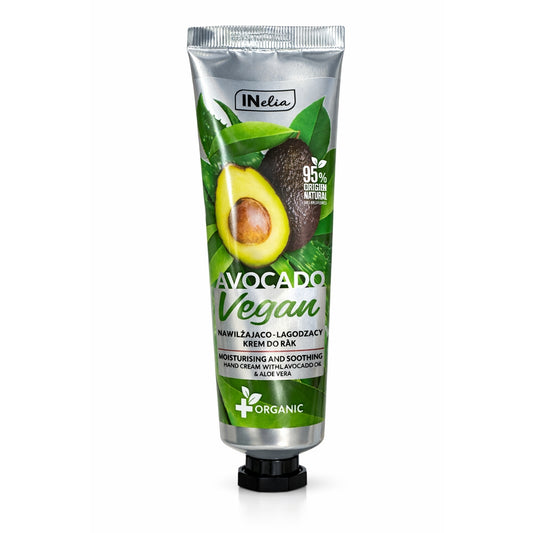 Avocado Vegan moisturizing hand cream tube by Inelia, organic cosmetics import