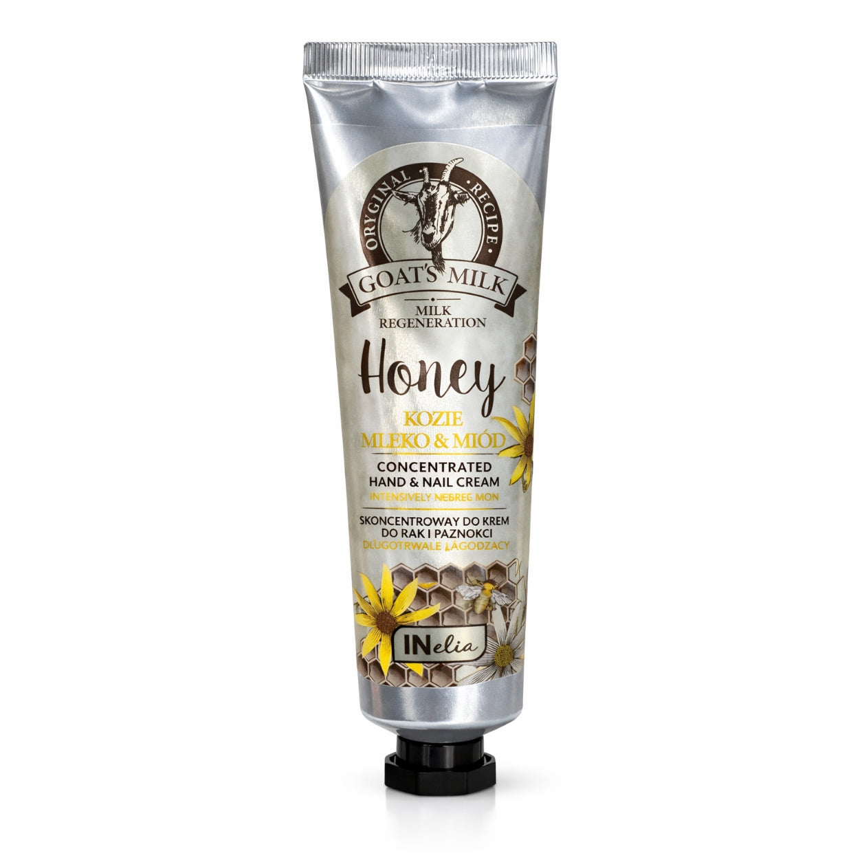 Goat's milk honey hand and nail cream tube with flower and honeycomb design, IMPORT COSMETICE