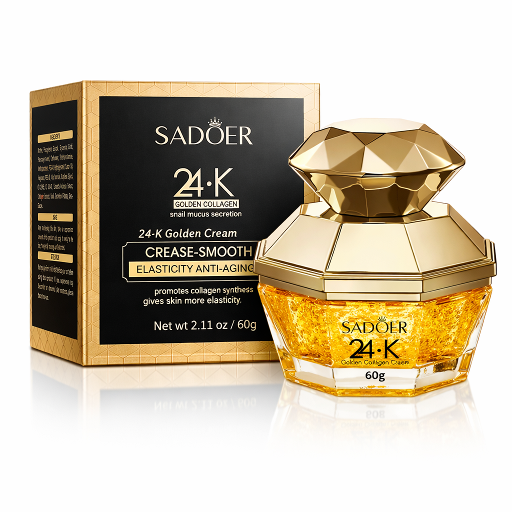 SADOER 24K Golden Collagen Cream anti-aging skincare product with gold packaging, import cosmetice